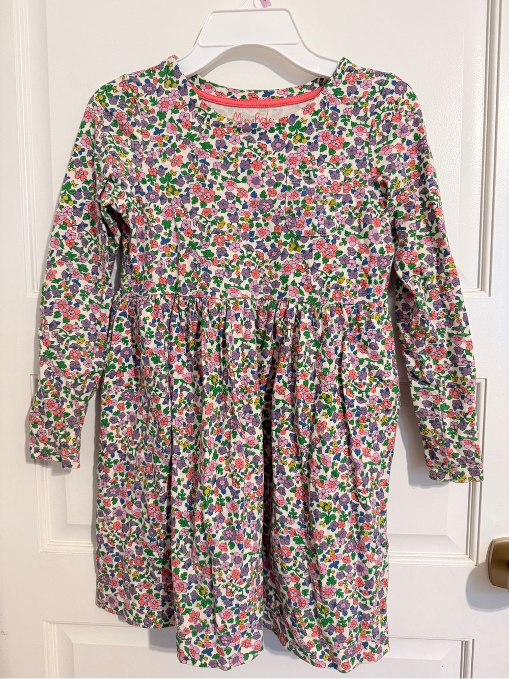 Mini Boden Floral Long Sleeve Dress - Pink, Green & Purple